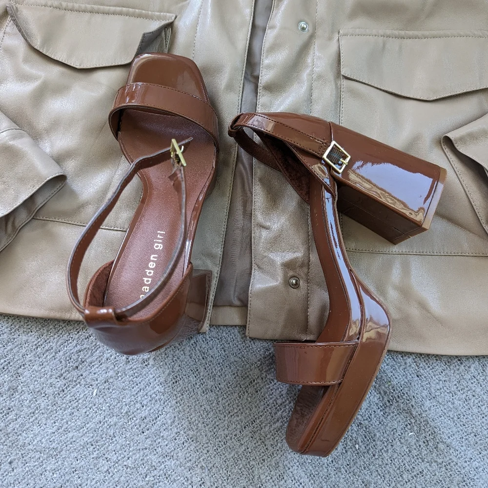 Madden Girl Francesca's Collections Brown Patent Block Heel Sandals